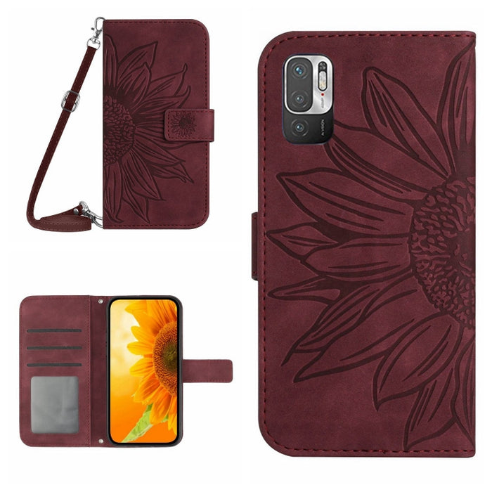 Skin Feel Sun Flower Pattern Flip Funda de cuero para teléfono con cordón, For Xiaomi Redmi Note 9 Pro 4G / Note 9 Pro Max / Note 9S / Poco M2 Pro, For Xiaomi Redmi Note 10 4G / Note 10S, For Xiaomi Redmi Note 10 5G / Note 10T 5G / Poco M3 Pro         ...