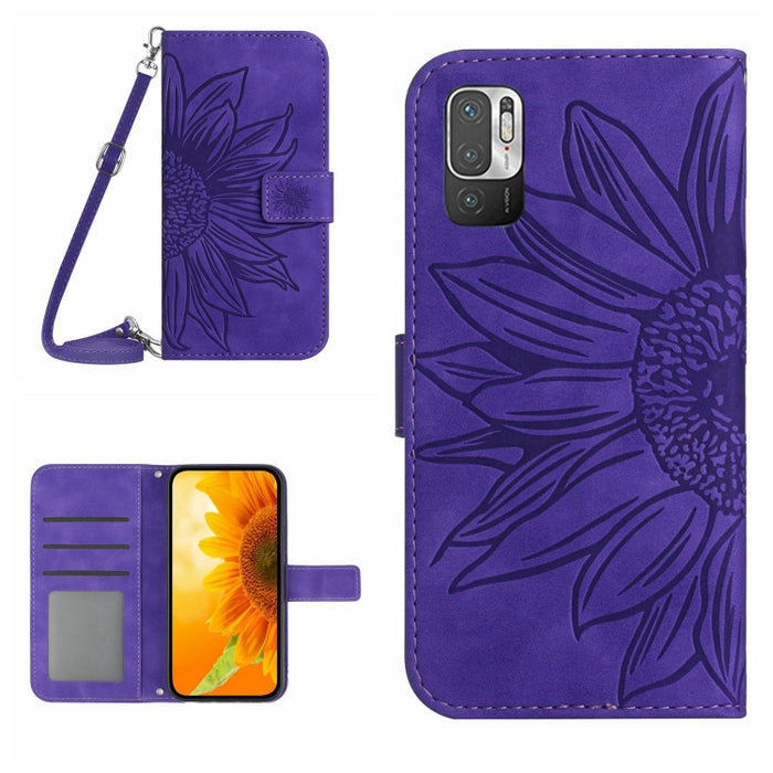 Skin Feel Sun Flower Pattern Flip Funda de cuero para teléfono con cordón, For Xiaomi Redmi Note 9 Pro 4G / Note 9 Pro Max / Note 9S / Poco M2 Pro, For Xiaomi Redmi Note 10 4G / Note 10S, For Xiaomi Redmi Note 10 5G / Note 10T 5G / Poco M3 Pro         ...