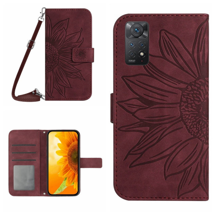 Skin Feel Sun Flower Pattern Flip Funda de cuero para teléfono con cordón, For Xiaomi Redmi Note 9 Pro 4G / Note 9 Pro Max / Note 9S / Poco M2 Pro, For Xiaomi Redmi Note 10 4G / Note 10S, For Xiaomi Redmi Note 10 5G / Note 10T 5G / Poco M3 Pro         ...