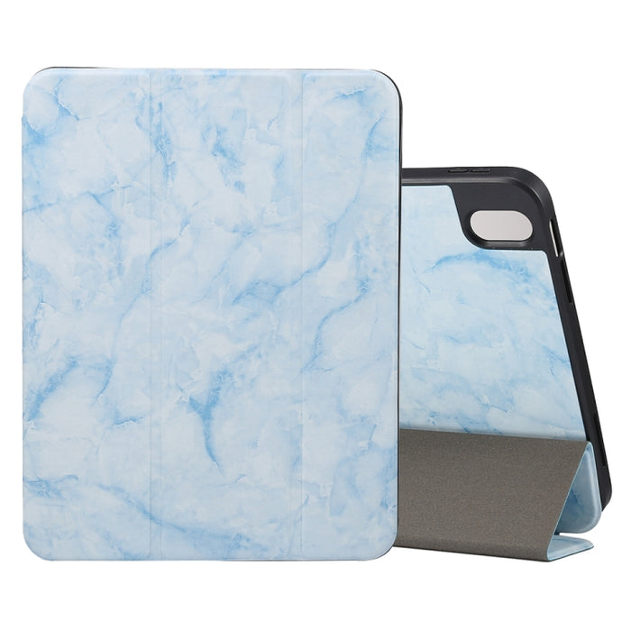 Estuche protector triple para tableta con textura de mármol y ranura para bolígrafo