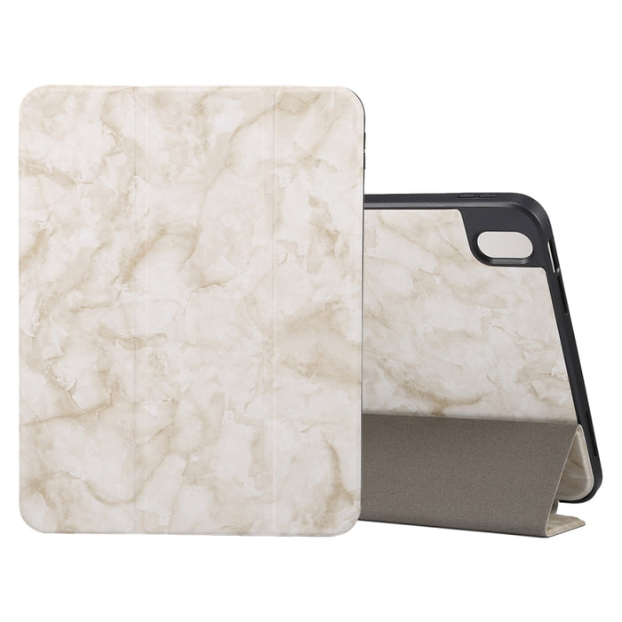 Estuche protector triple para tableta con textura de mármol y ranura para bolígrafo