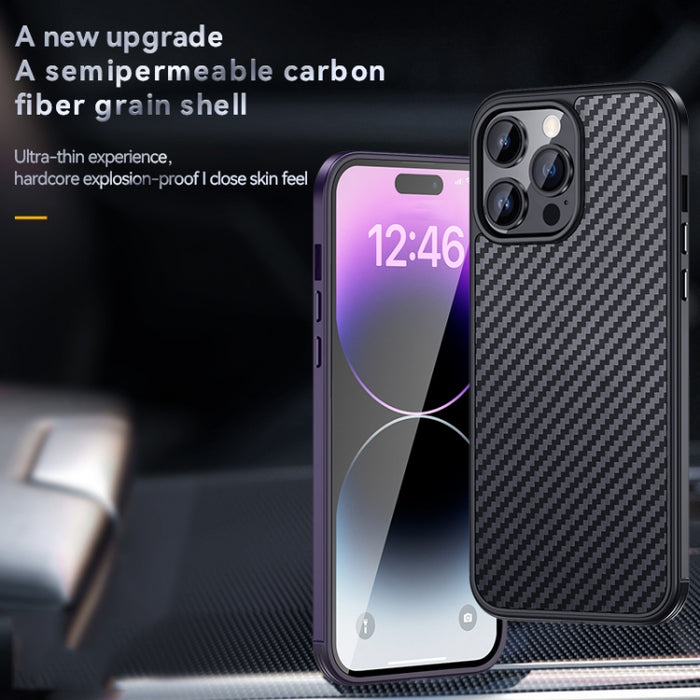 SULADA Fibra de carbono texturizada a prueba de golpes Metal + TPU Frame Case