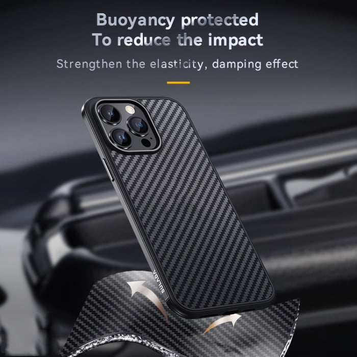 SULADA Fibra de carbono texturizada a prueba de golpes Metal + TPU Frame Case