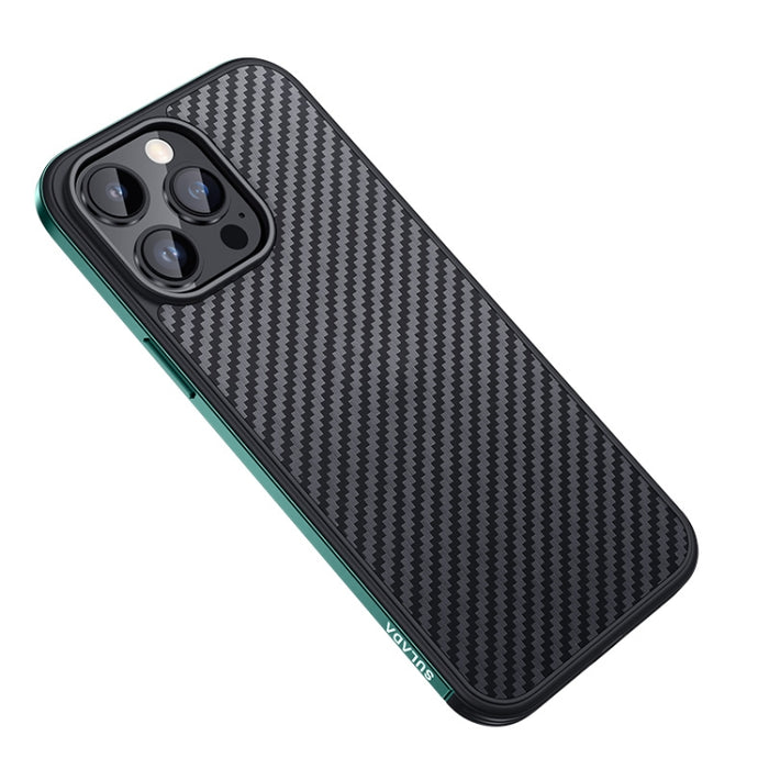SULADA Fibra de carbono texturizada a prueba de golpes Metal + TPU Frame Case