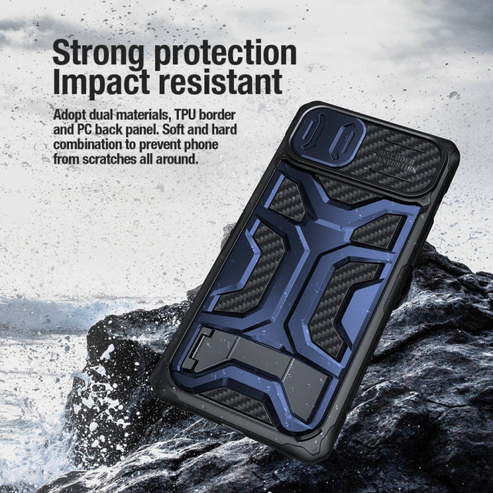 NILLKIN Diseño de cubierta de cámara deslizante TPU + PC Funda magnética para teléfono
