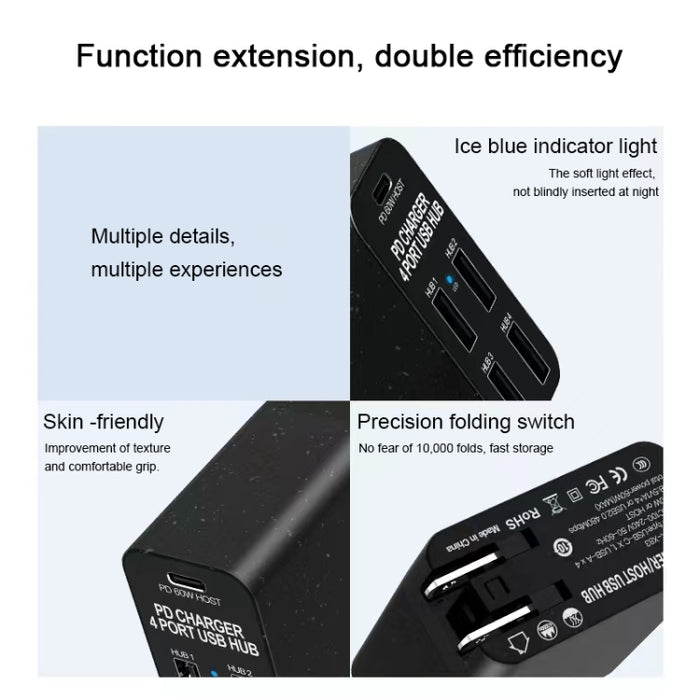 X83 65W Salida USB-C / Type-C + 4 puertos USB HUB PD Cargador, enchufe de EE. UU.
