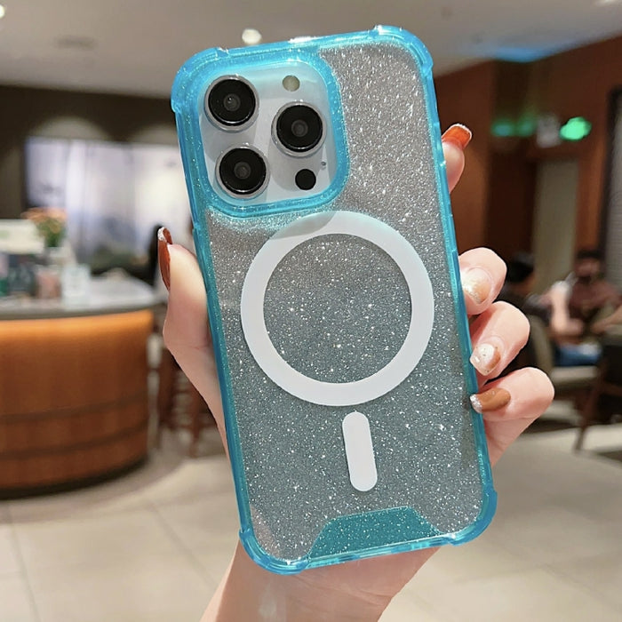 Estuche para teléfono a prueba de golpes de acrílico con purpurina de color degradado MagSafe