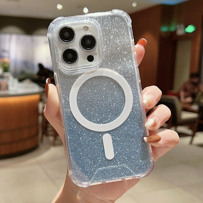 Estuche para teléfono a prueba de golpes de acrílico con purpurina de color degradado MagSafe