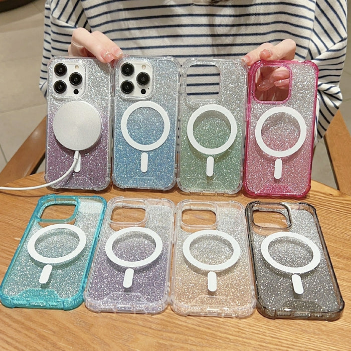 Estuche para teléfono a prueba de golpes de acrílico con purpurina de color degradado MagSafe
