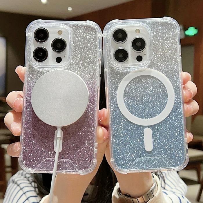 Estuche para teléfono a prueba de golpes de acrílico con purpurina de color degradado MagSafe