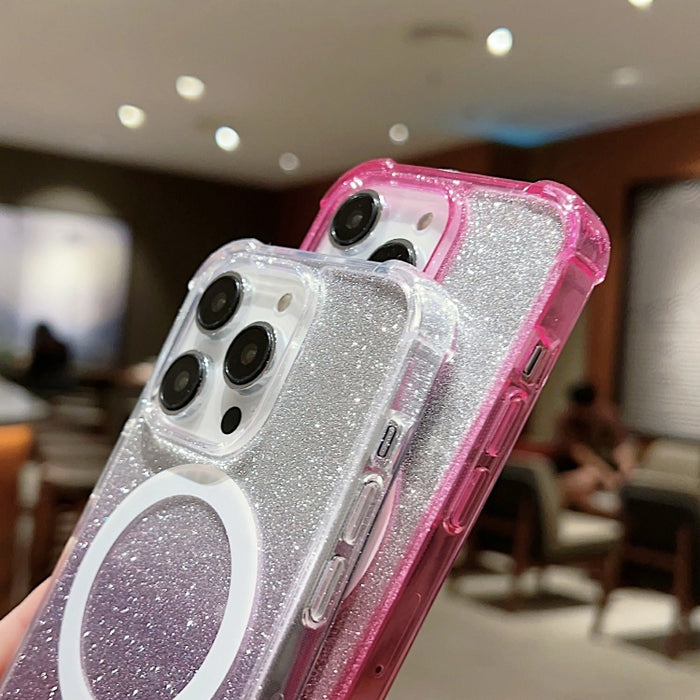 Estuche para teléfono a prueba de golpes de acrílico con purpurina de color degradado MagSafe