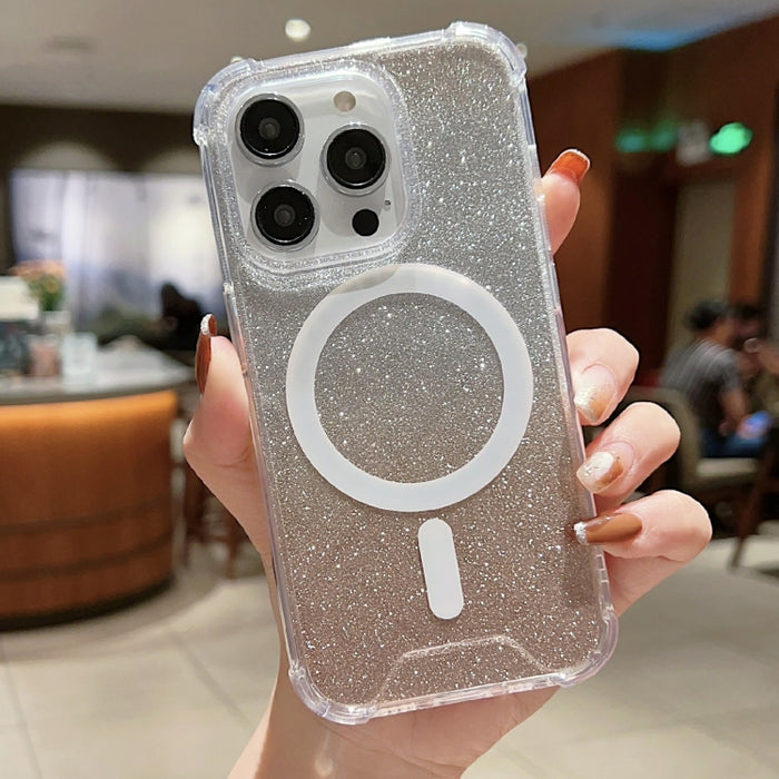 Estuche para teléfono a prueba de golpes de acrílico con purpurina de color degradado MagSafe