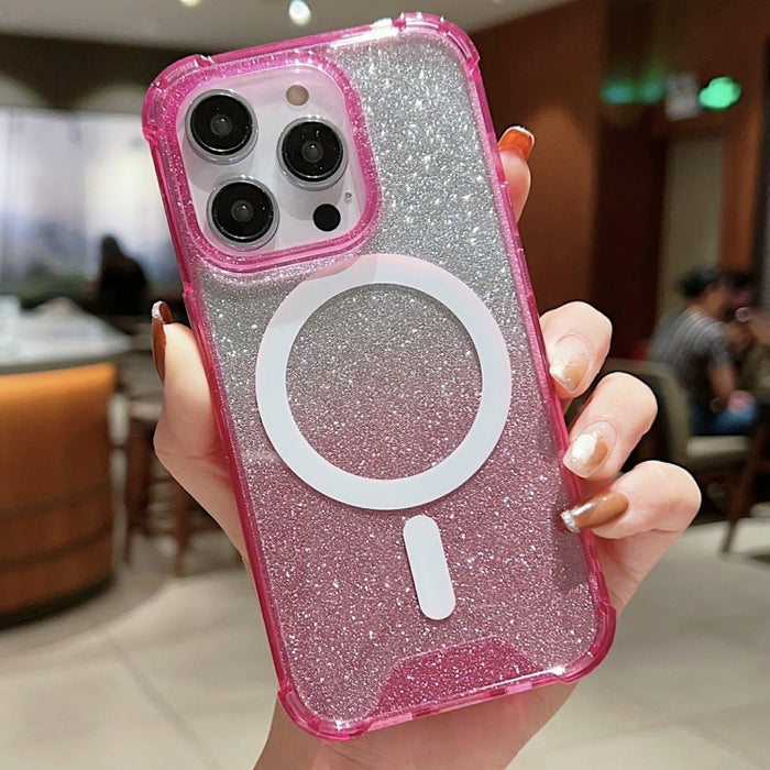 Estuche para teléfono a prueba de golpes de acrílico con purpurina de color degradado MagSafe