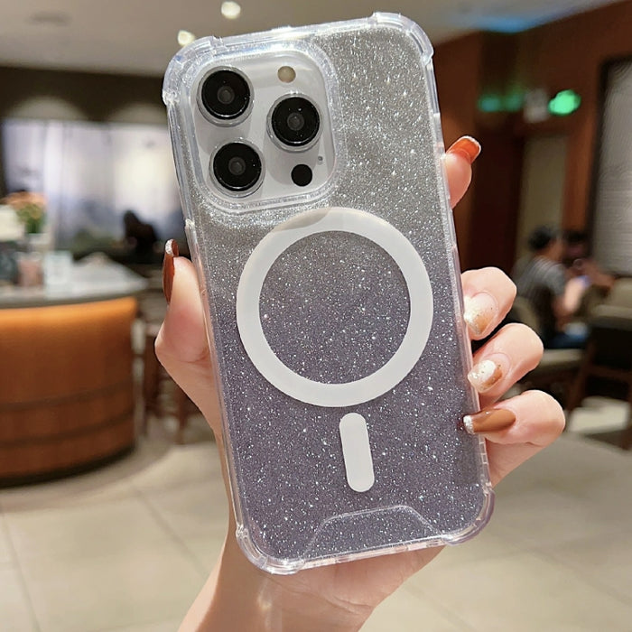 Estuche para teléfono a prueba de golpes de acrílico con purpurina de color degradado MagSafe