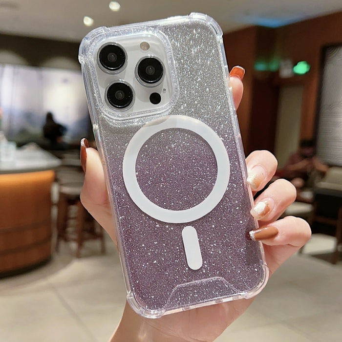Estuche para teléfono a prueba de golpes de acrílico con purpurina de color degradado MagSafe