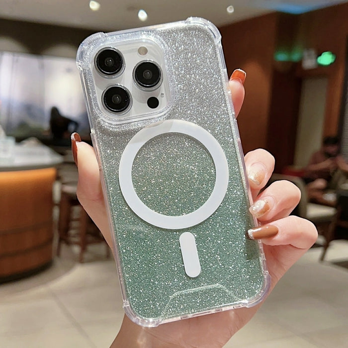 Estuche para teléfono a prueba de golpes de acrílico con purpurina de color degradado MagSafe