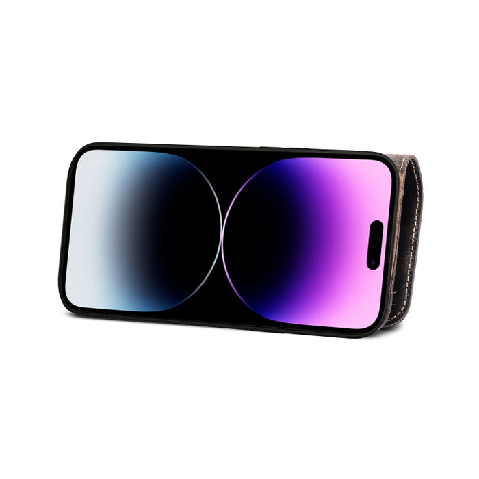 Estuche de cuero genuino con botón magnético de piel de vaca con cera de aceite Denior