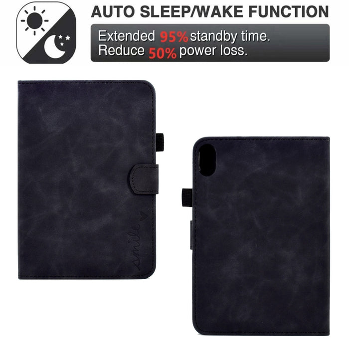 Estuche inteligente de cuero para tableta con tapa y sonrisa en relieve