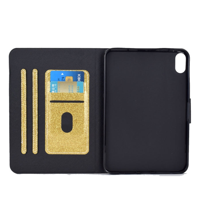 Estuche para tableta de cuero inteligente con polvo de brillo barnizado