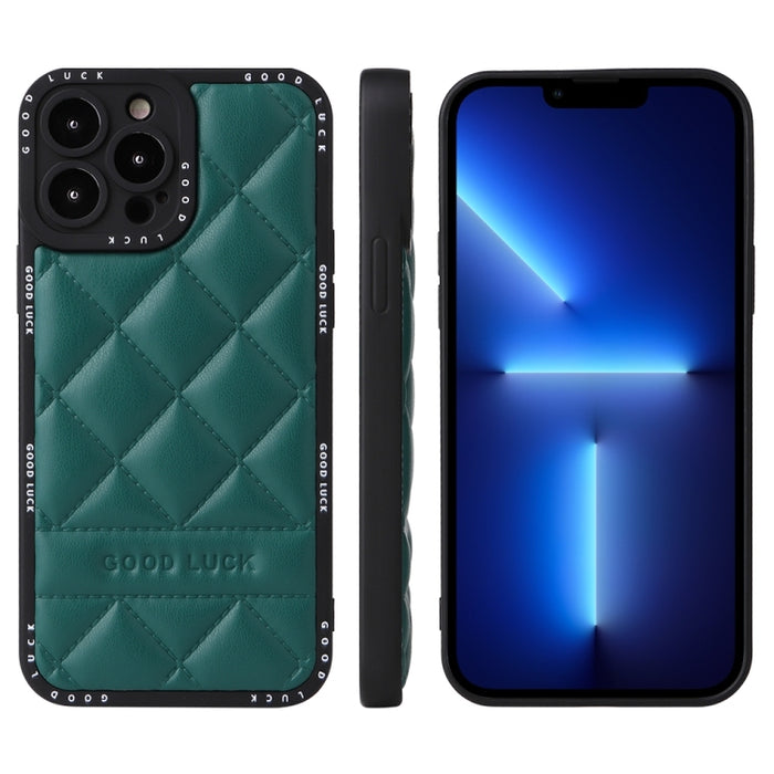 Estuche para teléfono de cuero con patrón de diamantes