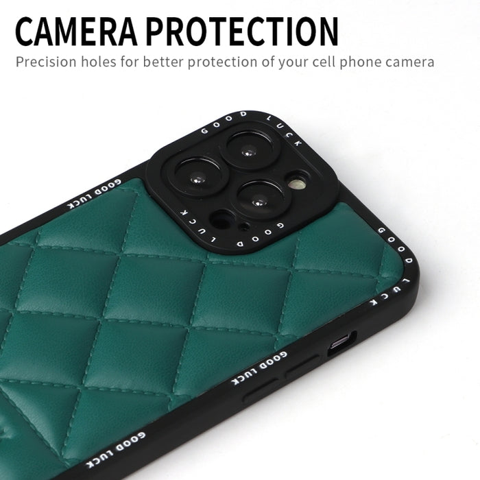 Estuche para teléfono de cuero con patrón de diamantes