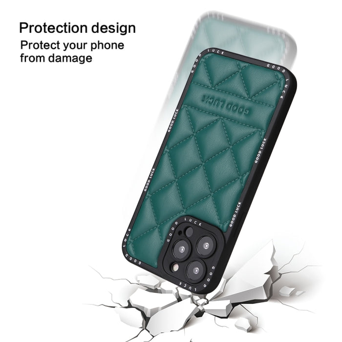 Estuche para teléfono de cuero con patrón de diamantes