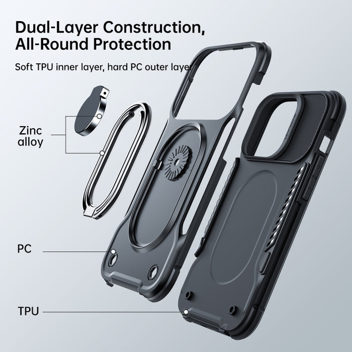 JOYROOM PC + TPU Estuche para teléfono a prueba de golpes de doble capa con soporte giratorio
