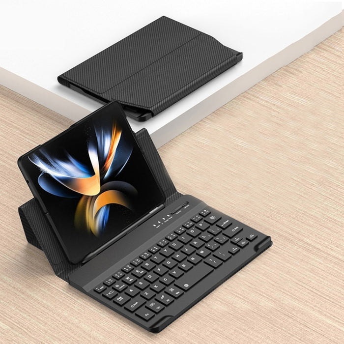 Para Samsung Galaxy Z Fold3 5G / Fold4 5G / Mate X2 / Mate XS 2 GKK Estuche de cuero con teclado Bluetooth plegable magnético (fibra de carbono negro)