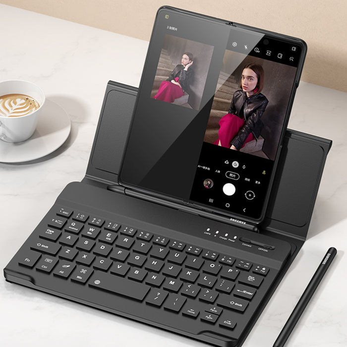 Para Samsung Galaxy Z Fold3 5G / Fold4 5G / Mate X2 / Mate XS 2 GKK Estuche de cuero con teclado Bluetooth plegable magnético (fibra de carbono negro)