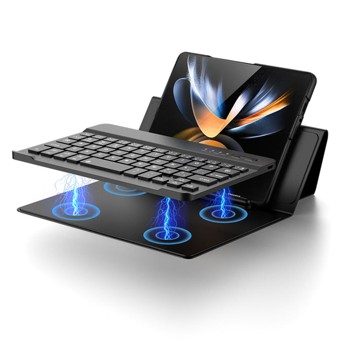 Para Samsung Galaxy Z Fold3 5G / Fold4 5G / Mate X2 / Mate XS 2 GKK Estuche de cuero con teclado Bluetooth plegable magnético (fibra de carbono negro)