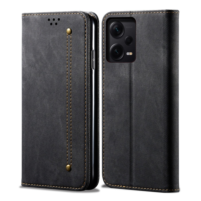 Estuche para teléfono de cuero con textura de mezclilla, For Xiaomi Redmi Note 12 China, For Xiaomi Redmi Note 12 Pro 5G China, For Xiaomi Redmi Note 12 Pro+ China