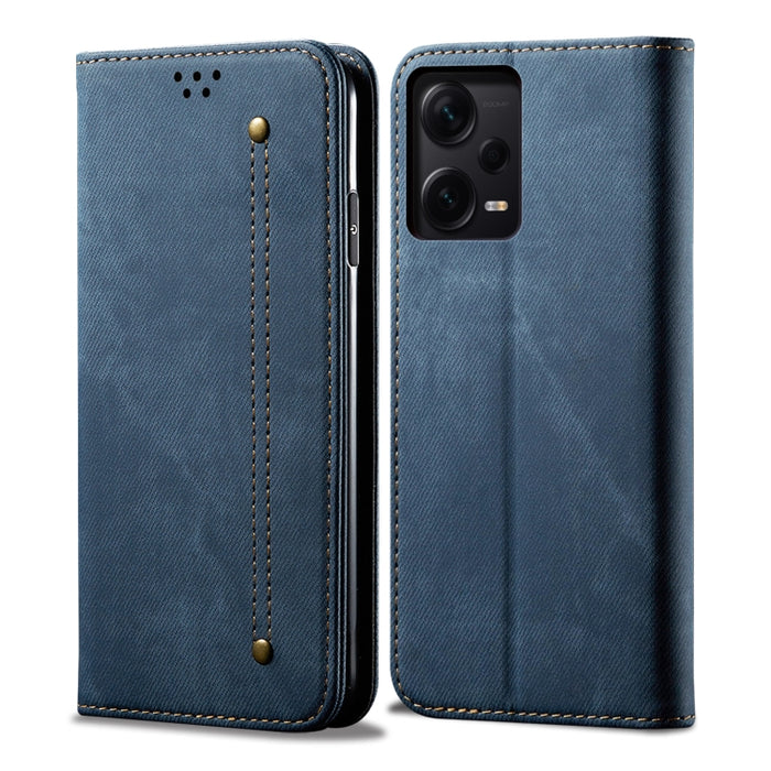 Estuche para teléfono de cuero con textura de mezclilla, For Xiaomi Redmi Note 12 China, For Xiaomi Redmi Note 12 Pro 5G China, For Xiaomi Redmi Note 12 Pro+ China
