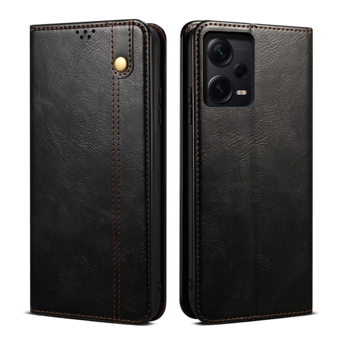 Caja de teléfono de cuero con textura de caballo loco de cera de aceite, For Xiaomi Redmi Note 12 China, For Xiaomi Redmi Note 12 Pro 5G China, For Xiaomi Redmi Note 12 Pro+ China