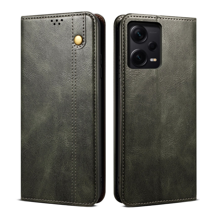 Caja de teléfono de cuero con textura de caballo loco de cera de aceite, For Xiaomi Redmi Note 12 China, For Xiaomi Redmi Note 12 Pro 5G China, For Xiaomi Redmi Note 12 Pro+ China
