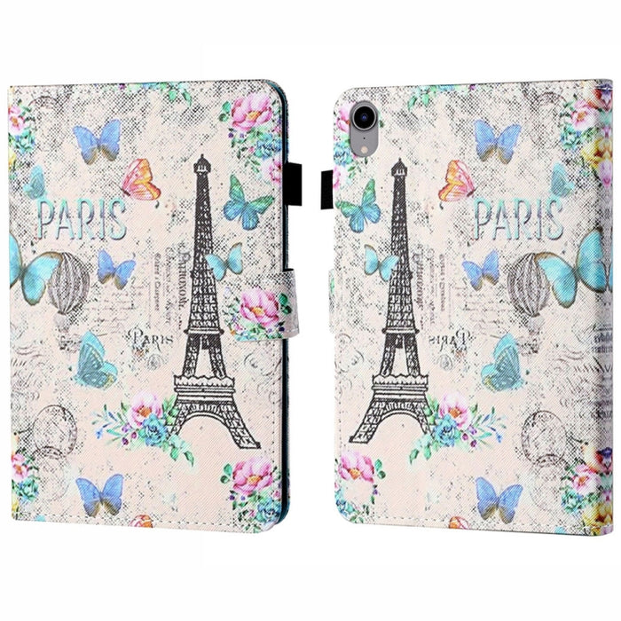 Estuche para tableta de cuero inteligente con costura de dibujo coloreado