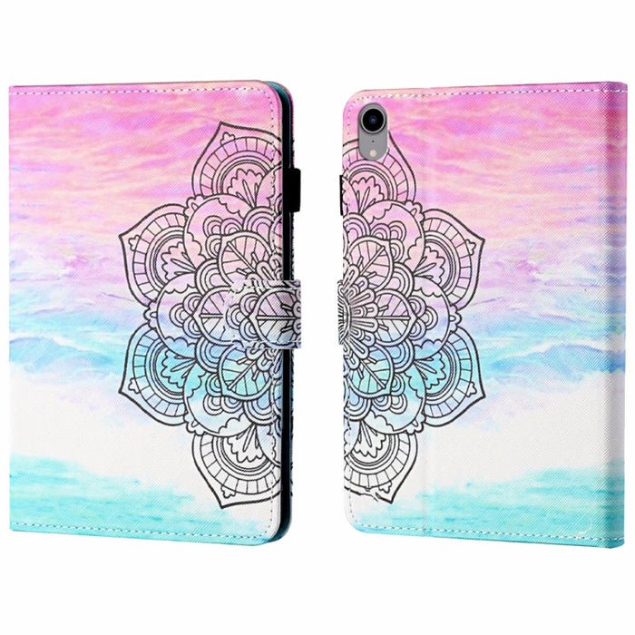 Estuche para tableta de cuero inteligente con costura de dibujo coloreado