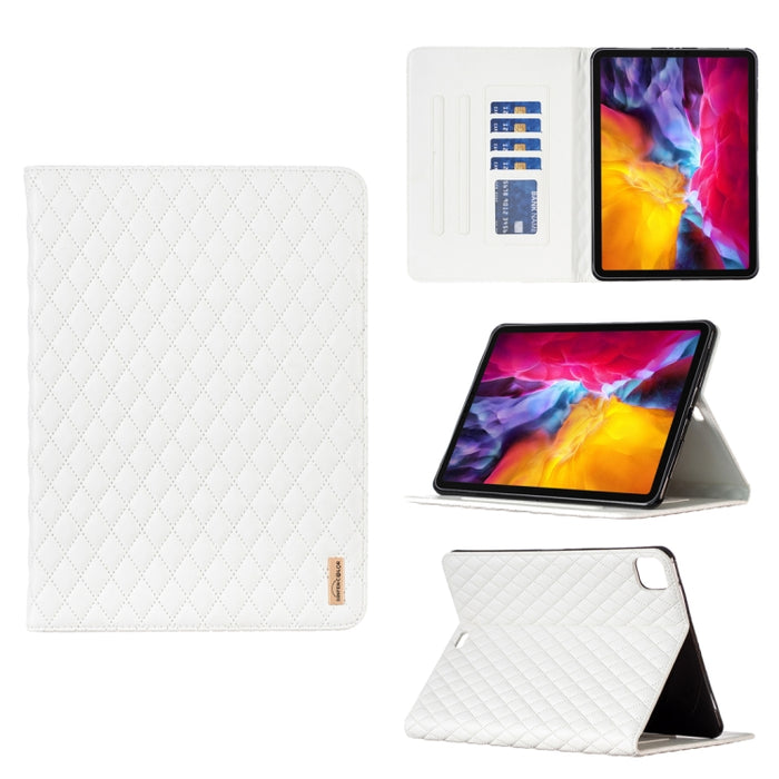 Elegante funda de cuero con tapa horizontal con textura romboidal para tablet