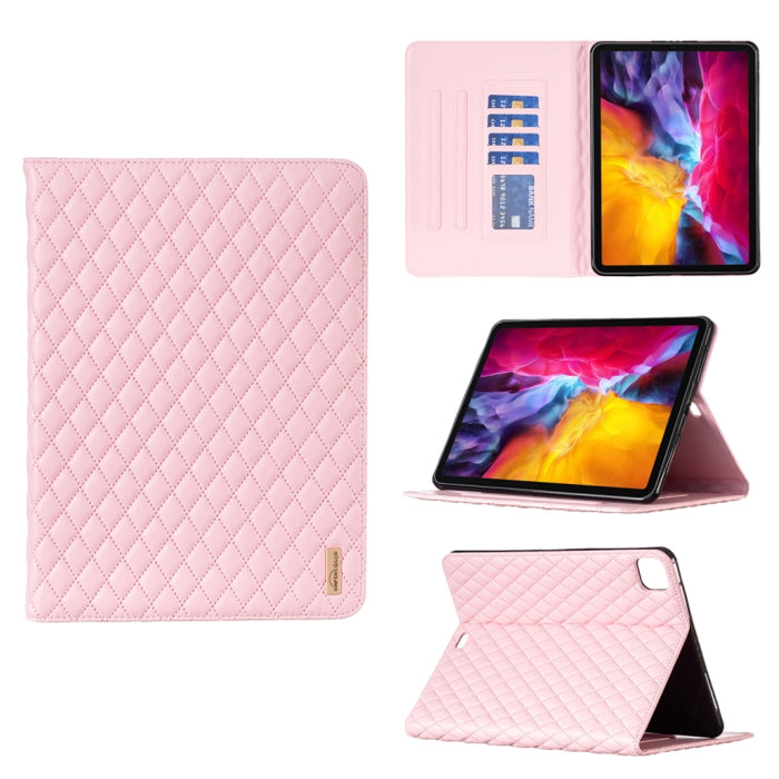 Elegante funda de cuero con tapa horizontal con textura romboidal para tablet
