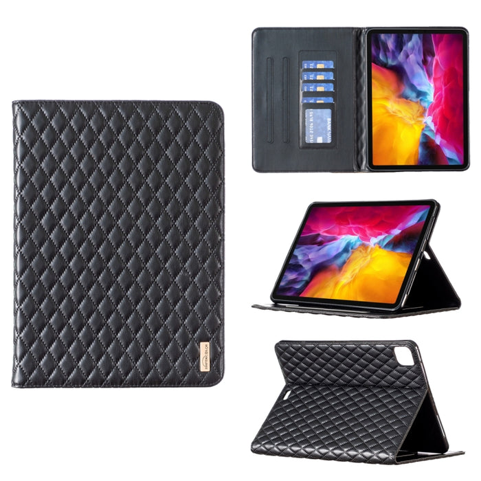 Elegante funda de cuero con tapa horizontal con textura romboidal para tablet