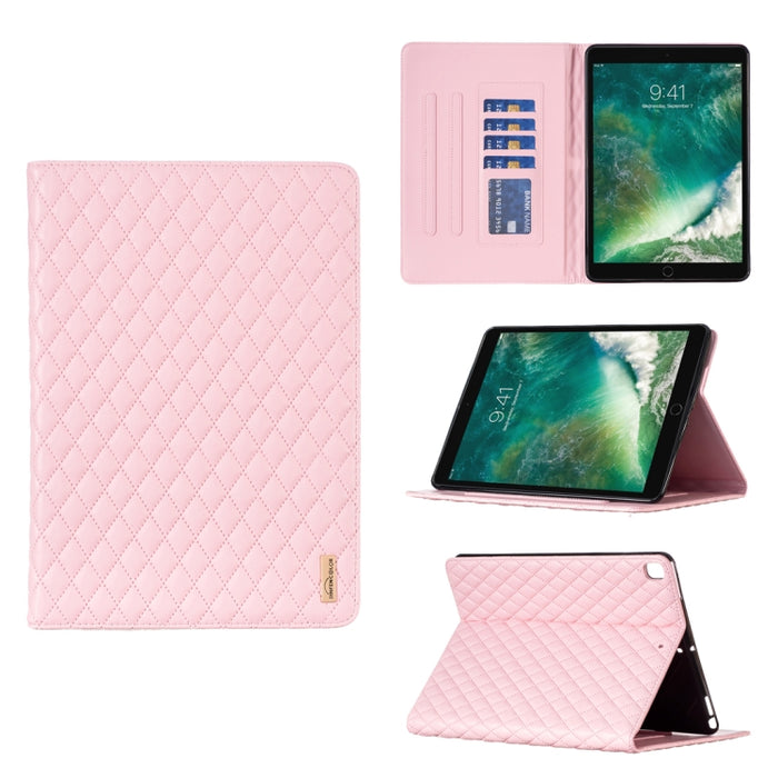 Elegante funda de cuero con tapa horizontal con textura romboidal para tablet
