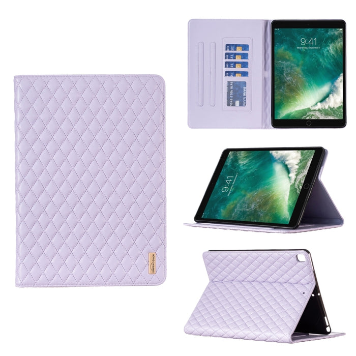 Elegante funda de cuero con tapa horizontal con textura romboidal para tablet