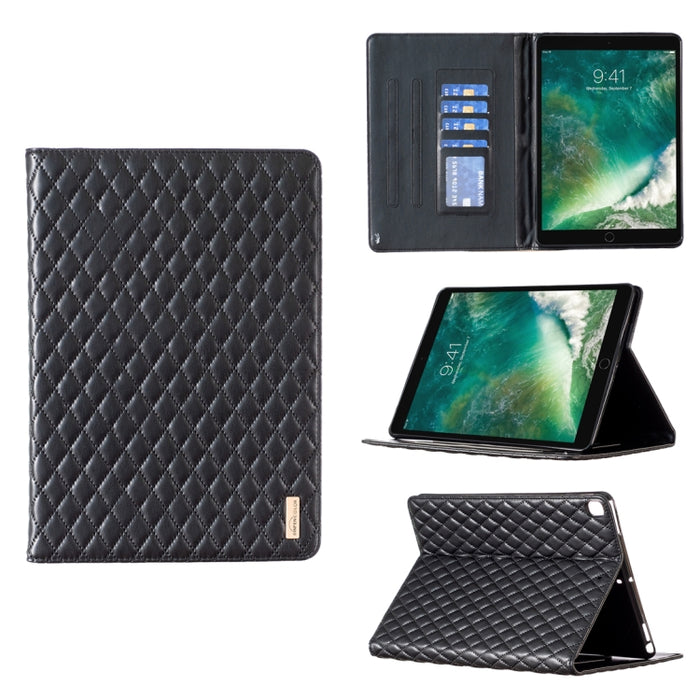 Elegante funda de cuero con tapa horizontal con textura romboidal para tablet