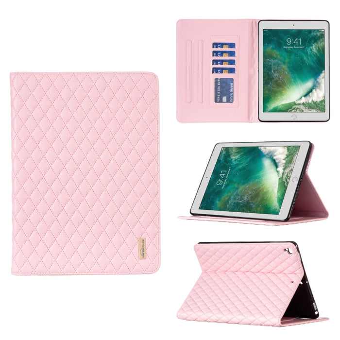 Elegante funda de cuero con tapa horizontal con textura romboidal para tablet