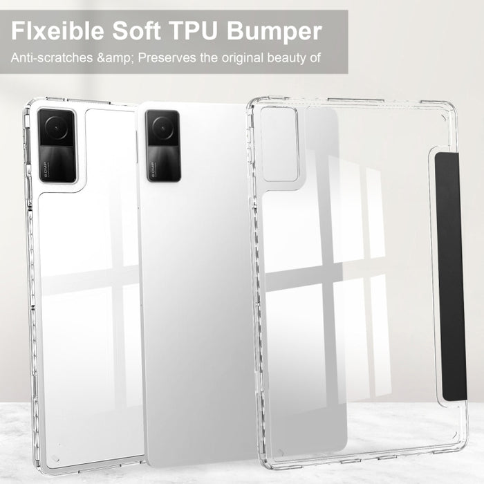 Estuche para tableta inteligente de cuero con tapa trasera transparente de 3 pliegues, For Xiaomi Redmi Pad 10.6