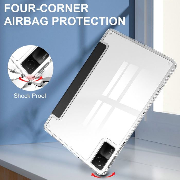 Estuche para tableta inteligente de cuero con tapa trasera transparente de 3 pliegues, For Xiaomi Redmi Pad 10.6