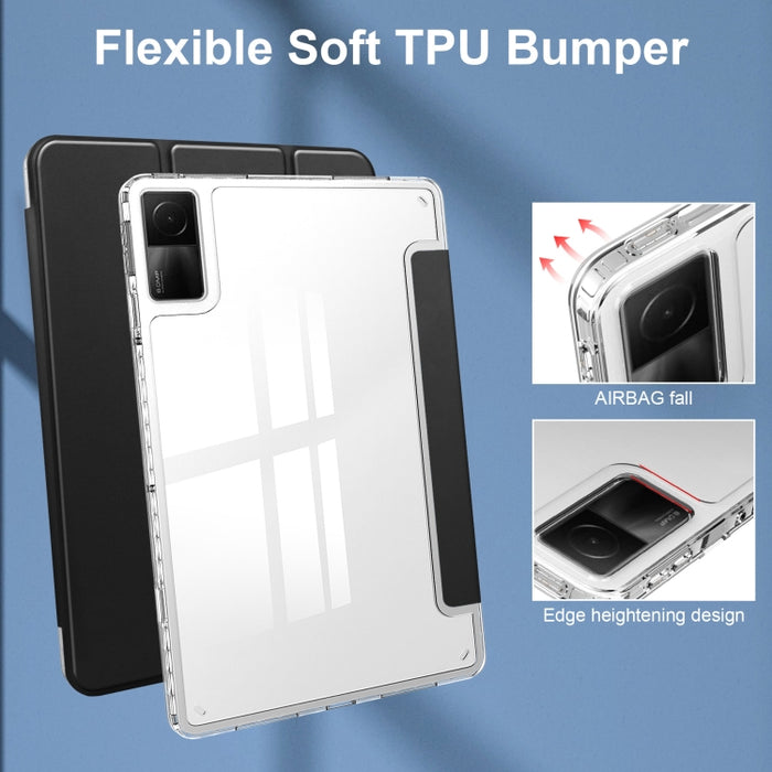 Estuche para tableta inteligente de cuero con tapa trasera transparente de 3 pliegues, For Xiaomi Redmi Pad 10.6