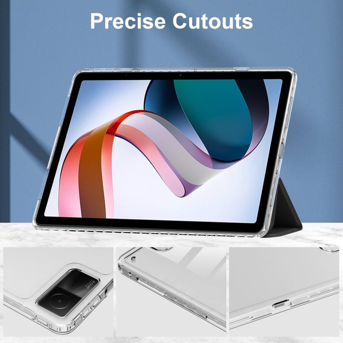Estuche para tableta inteligente de cuero con tapa trasera transparente de 3 pliegues, For Xiaomi Redmi Pad 10.6
