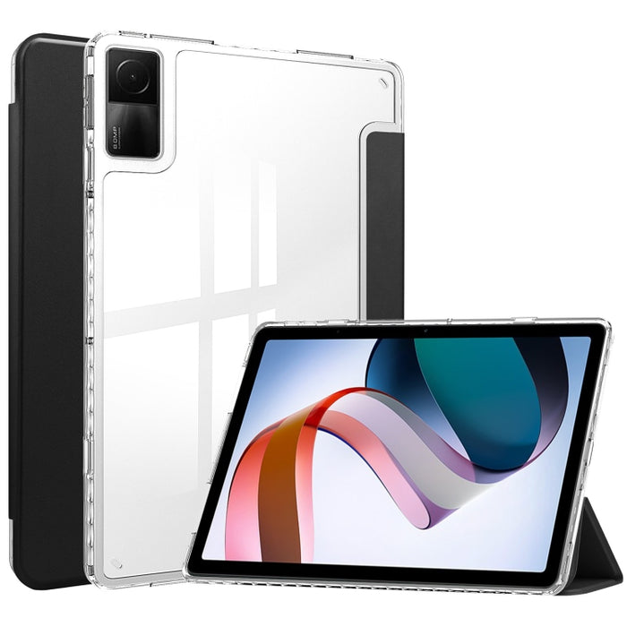 Estuche para tableta inteligente de cuero con tapa trasera transparente de 3 pliegues, For Xiaomi Redmi Pad 10.6