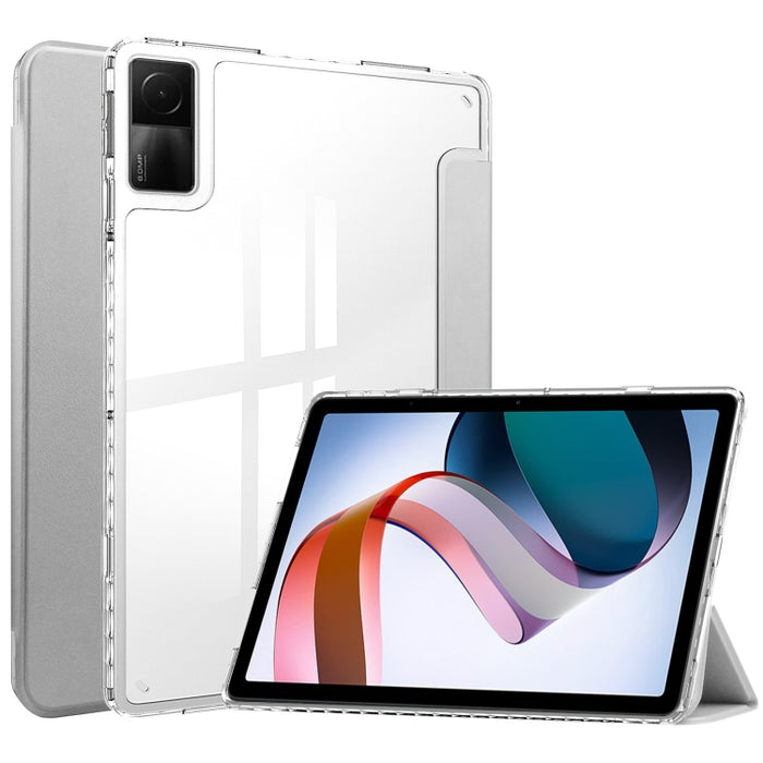 Estuche para tableta inteligente de cuero con tapa trasera transparente de 3 pliegues, For Xiaomi Redmi Pad 10.6
