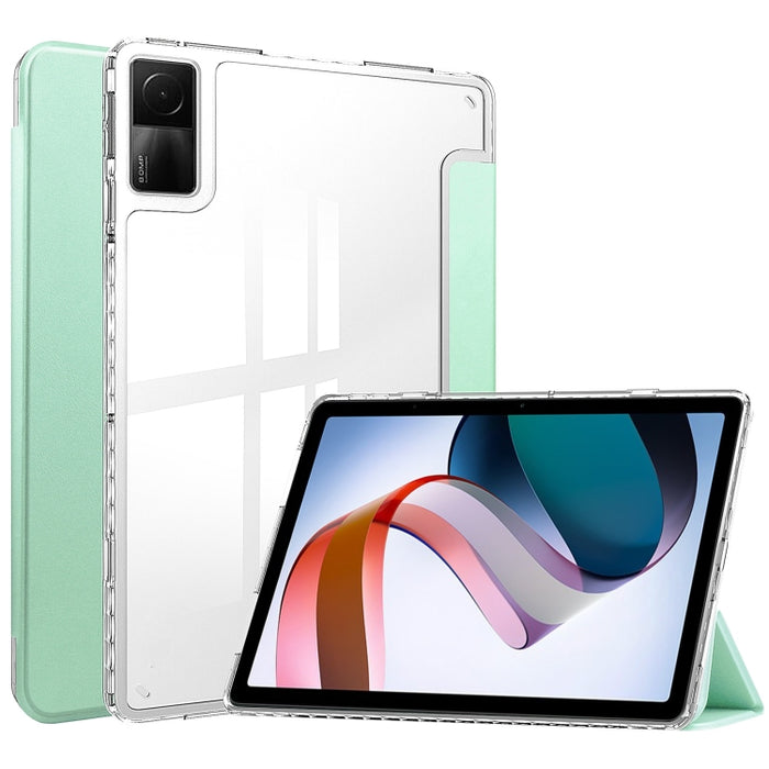 Estuche para tableta inteligente de cuero con tapa trasera transparente de 3 pliegues, For Xiaomi Redmi Pad 10.6